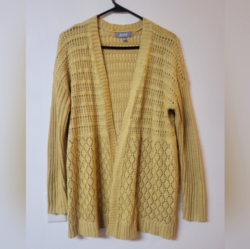 Marled Mustard Yellow Open-Front Knit Cardigan
